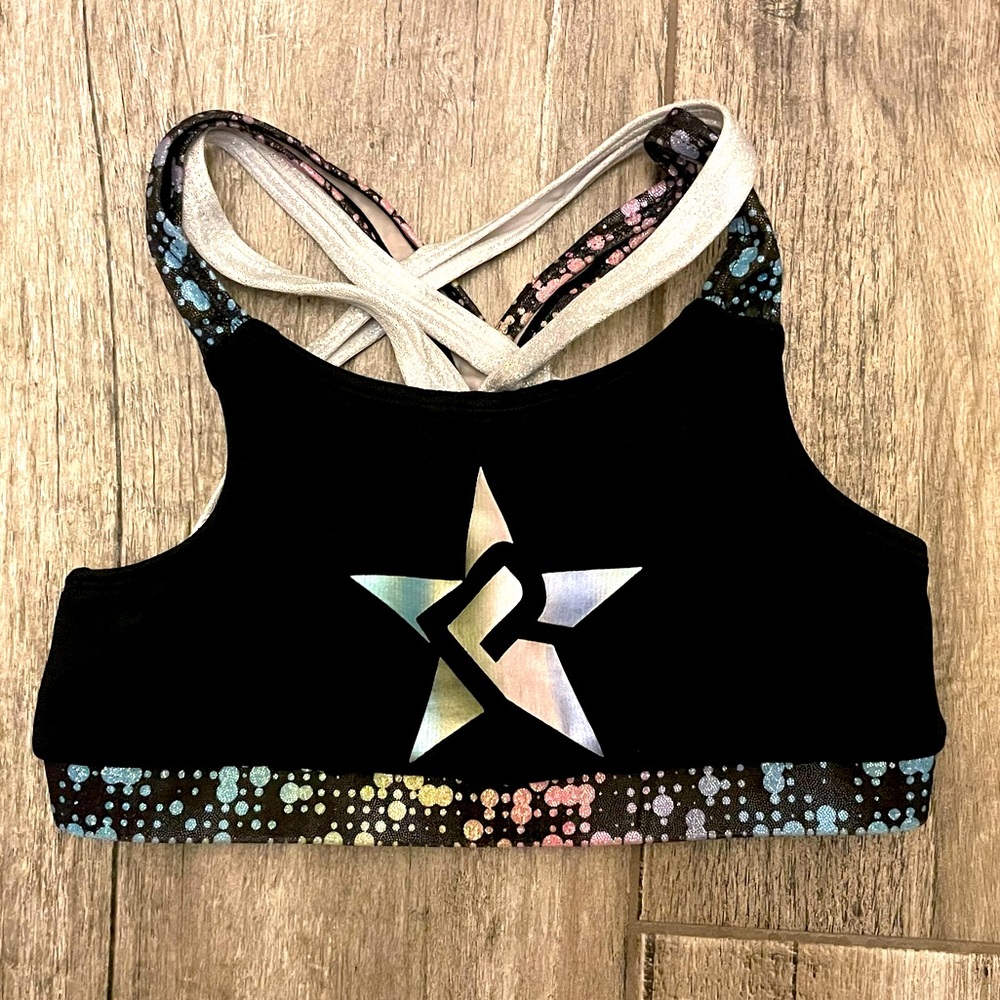 Rebel Athletic Sports Bra YL Black Multicolor Holographic